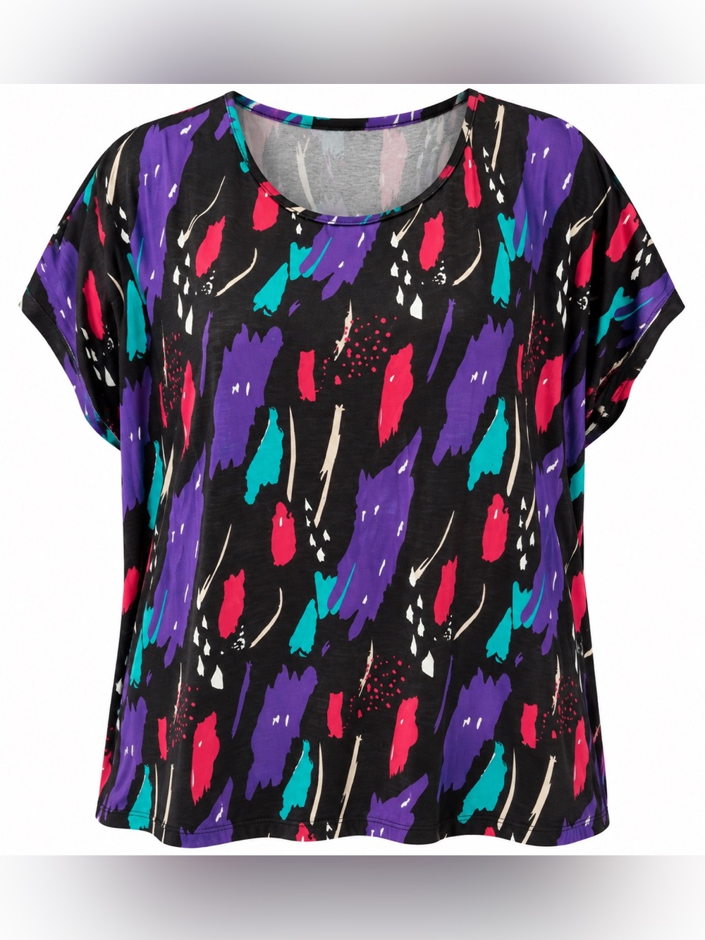 INNÉE Abstract Print Black Purple Teal Short Sleeve Top 2X NWT